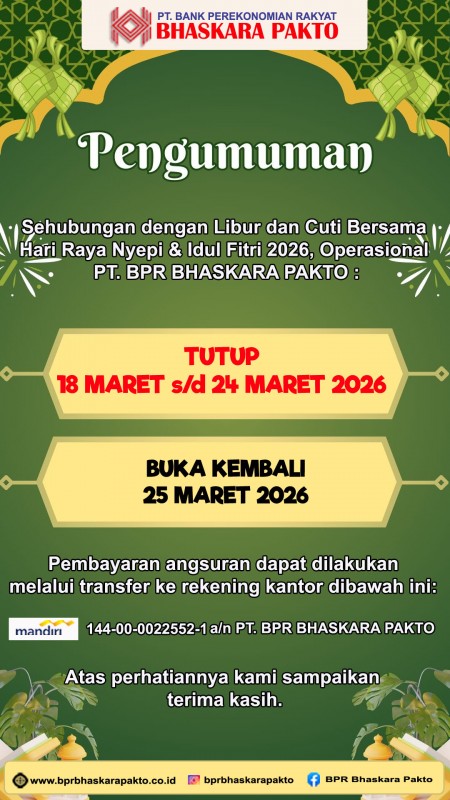 Pengumuman Libur Hari Raya Idul Fitri dan Hari Raya Nyepi 2026